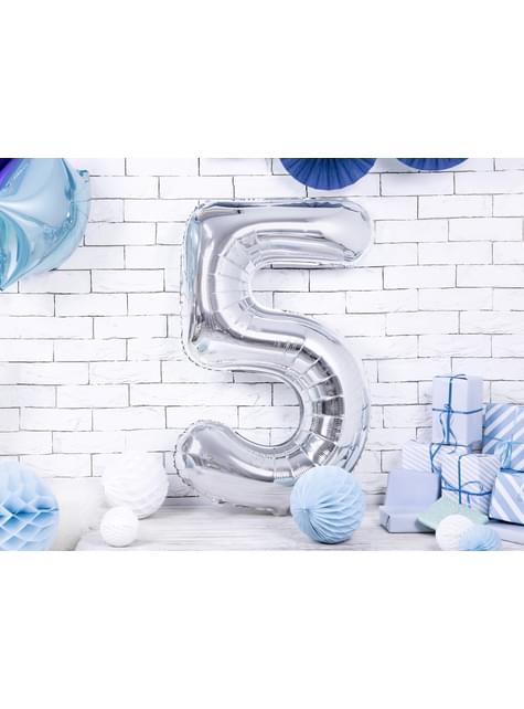 Palloncino Gigante Numero 5 In Foil Argento 86cm – Decorazione Festa Compleanno, Gonfiabile Aria/Elio, Unique Party