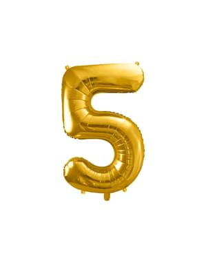 Fóliový balónek číslo „5“ zlatý, 86 cm