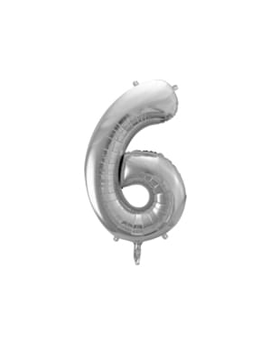Fóliový balónek číslo „6“ stříbrný, 86 cm