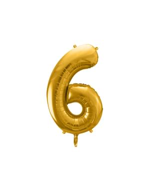 Fóliový balónek číslo „6“ zlatý, 86 cm
