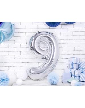 Номер "9" Фольга Шар в Серебре, 86 см