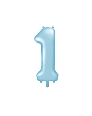 Angka "1" Balon Foil dalam Warna Biru Muda, 86 cm