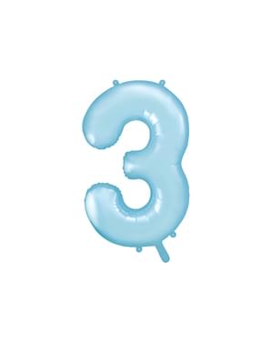 Номер "3" из фольгированного воздушного шара голубого цвета, 86 см
