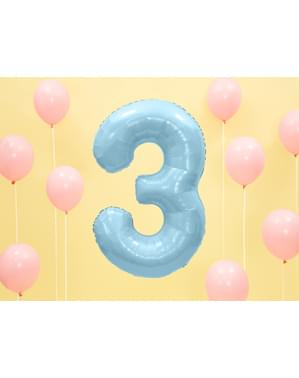Angka "3" Balon Foil dalam Warna Biru Muda, 86 cm