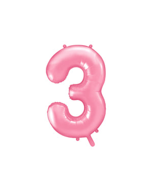 Nomor "3" Balon Foil dalam Warna Merah Muda, 86 cm