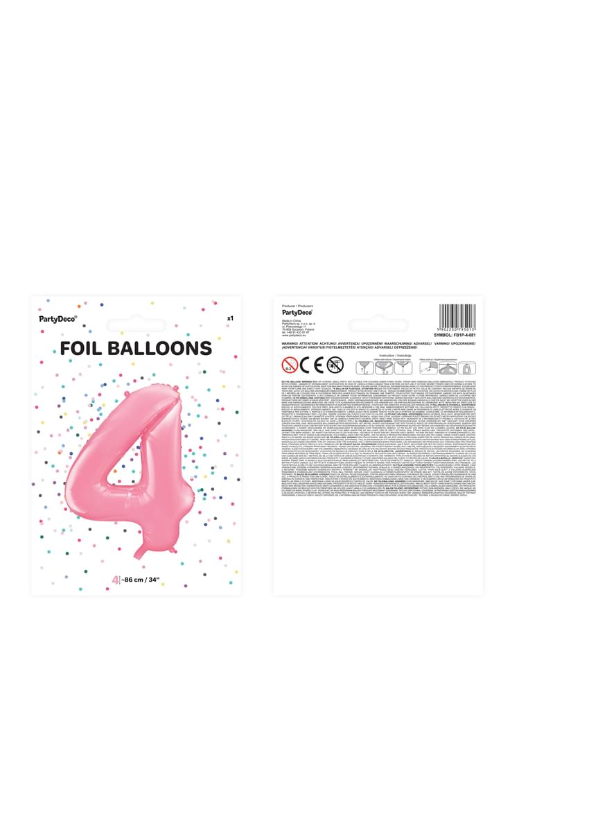 Folið blásið „4“ í bleika 86 cm