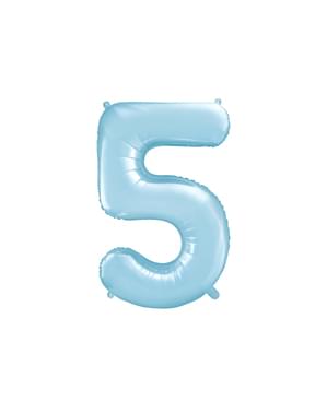 Номер "5" из фольгированного воздушного шара голубого цвета, 86 см