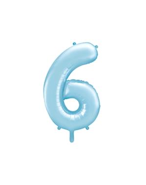 Номер "6" из фольгированного воздушного шара голубого цвета, 86 см