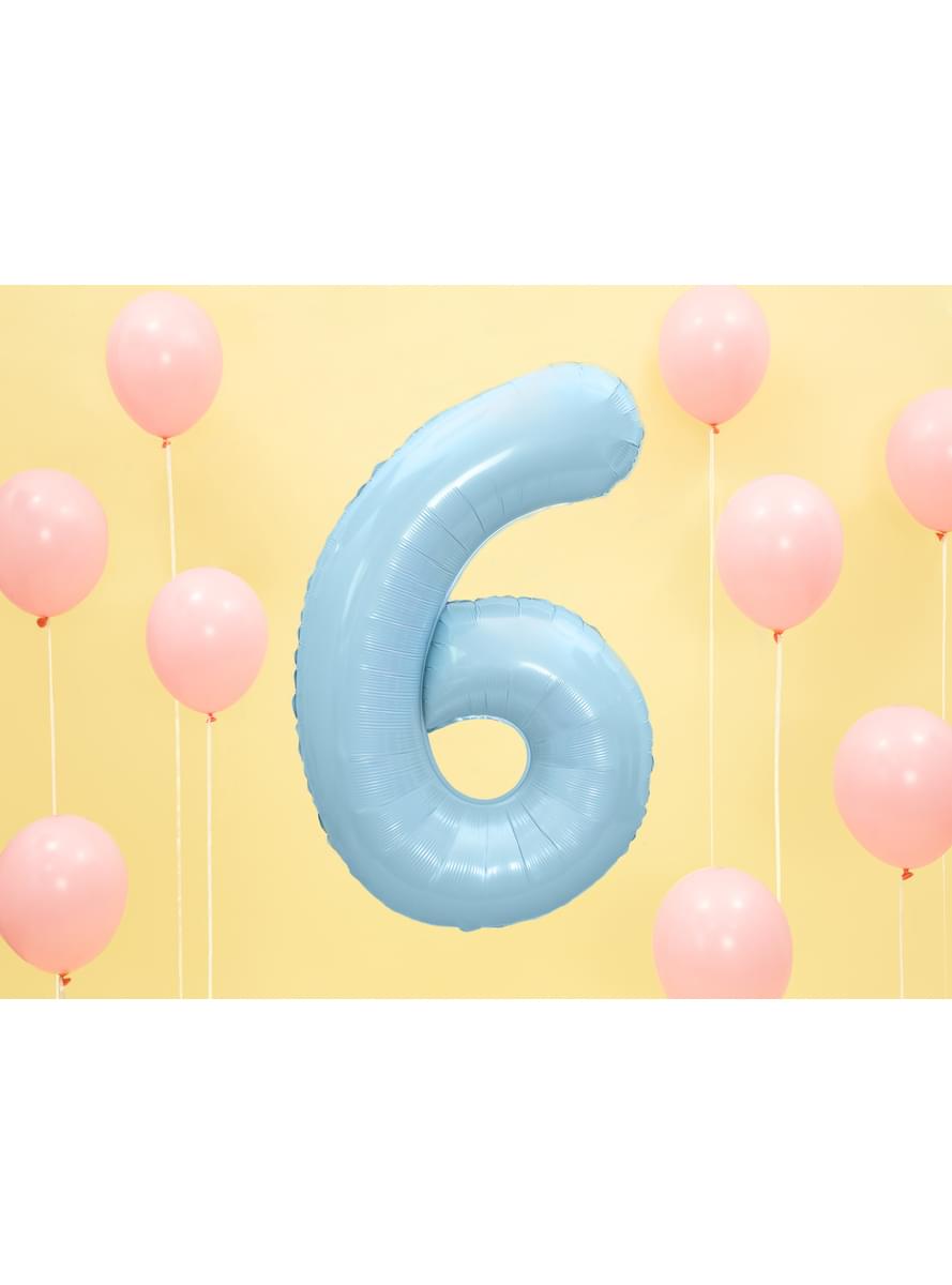 ライトブルーの数字「6」箔バルーン、86センチメートル