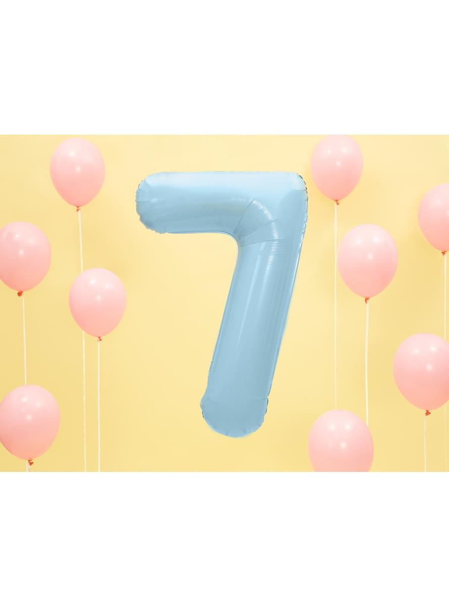 ライトブルーの数字「7」箔バルーン、86センチメートル