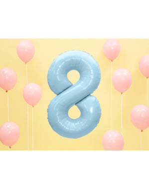 Номер "8" из фольгированного воздушного шара голубого цвета, 86 см