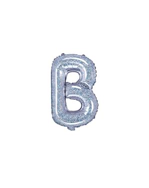 Fóliový balónek ve tvaru písmene B ve třpytivé stříbrné barvě