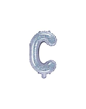 Fóliový balónek ve tvaru písmene C ve třpytivé stříbrné barvě