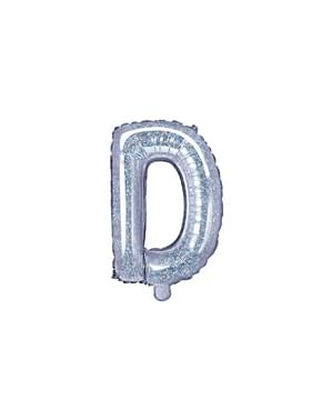 Balon folie litera D argintiu cu sclipici