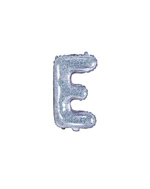 Brokatowy srebrny balon foliowy Litera E