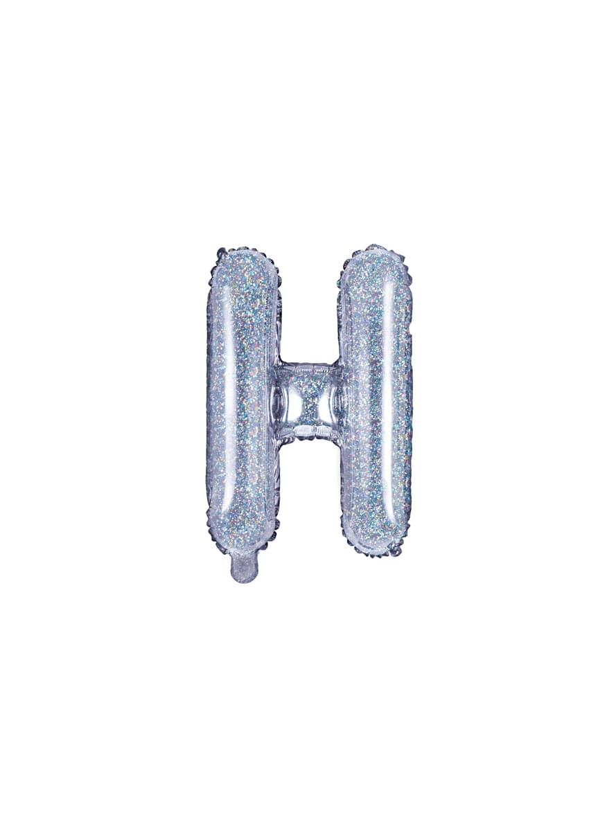 Letter H Foil Balloon in Silver Glitter