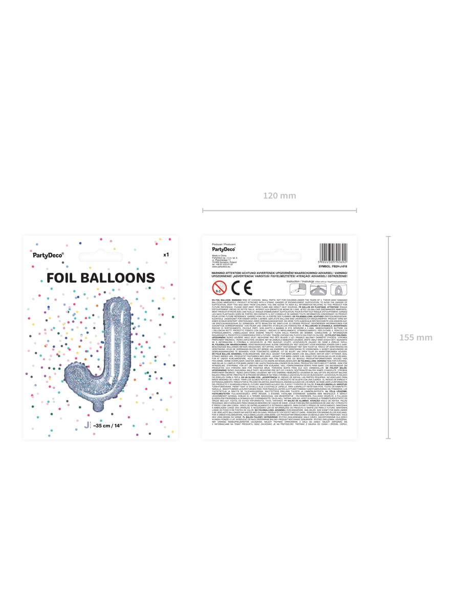 Sidabro folijos balionas su pailginta J