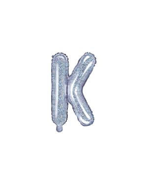 K-kirjaimen muotoinen foliopallo (hopeanvärinen glitter)