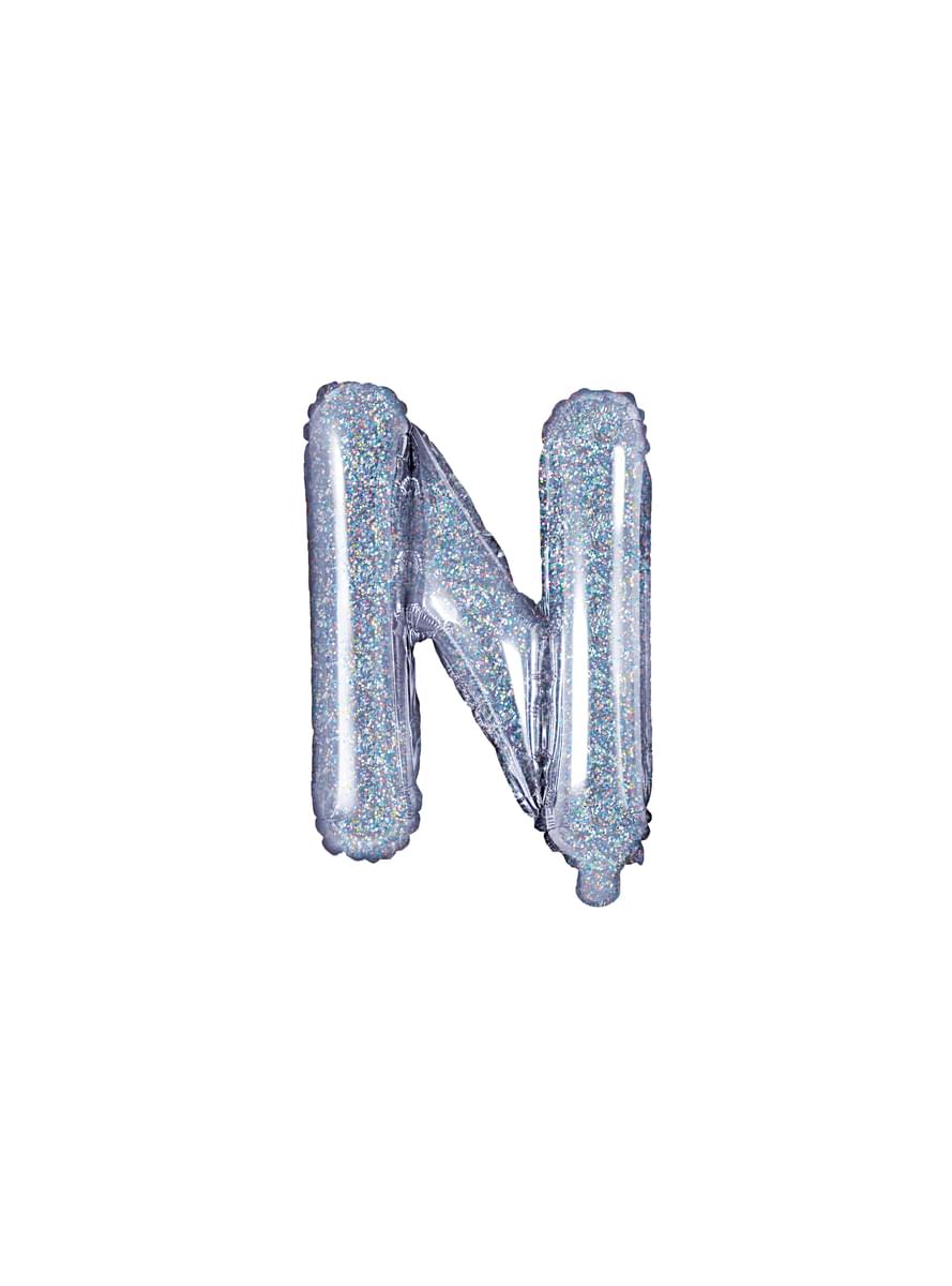 Ballon aluminium lettre N argenté à paillettes