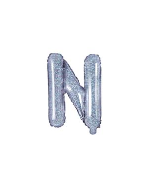 Palloncino in foil lettera N argento con glitter