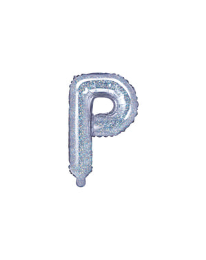 Fóliový balónek ve tvaru písmene P ve třpytivé stříbrné barvě