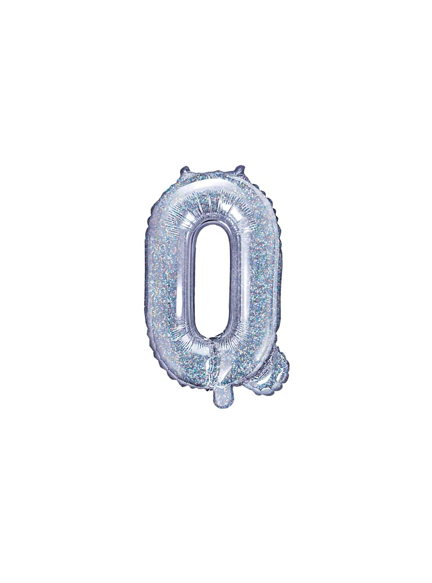 Letter Q Foil Balloon in Silver Glitter