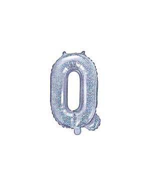 Fóliový balónek ve tvaru písmene Q ve třpytivé stříbrné barvě
