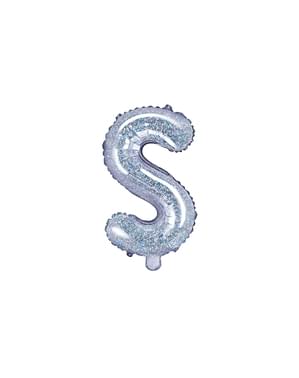 Letter S Foil Balloon in Silver Glitter