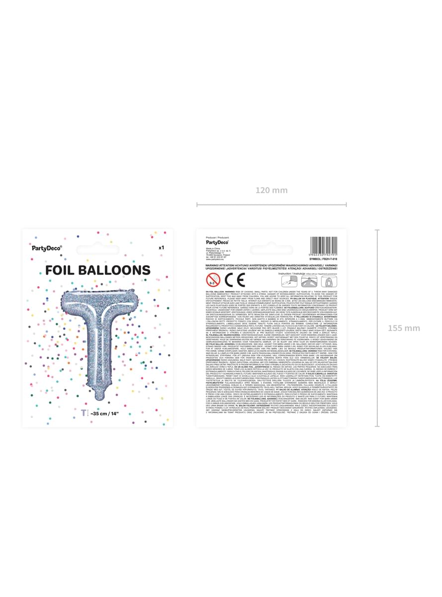 Folija balon slovo T srebrna s purpurinom