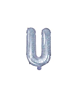 Буква U фольгированный шар в серебряном блеске
