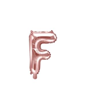 Balon folie litera F roz auriu