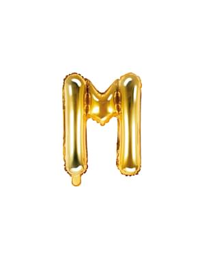 Fóliový balónek ve tvaru písmene M ve zlaté barvě