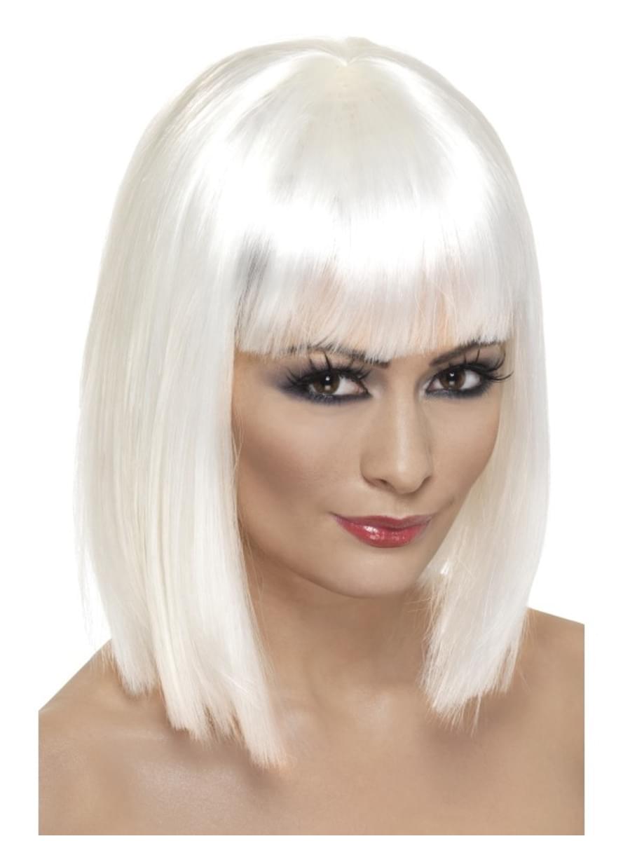 Short glamorous white wig for a woman