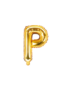 Fóliový balónek ve tvaru písmene P ve zlaté barvě