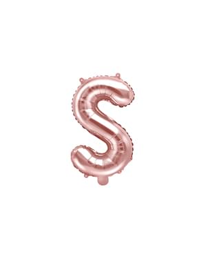Balão em alumínio letra S rosa dourado