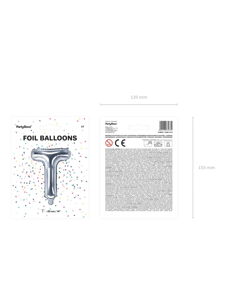 Letter T Foil Balloon in Zilver