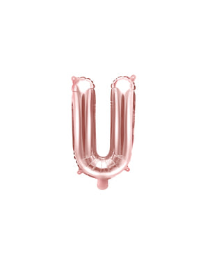 Balão em alumínio letra U rosa dourado  (35cm)
