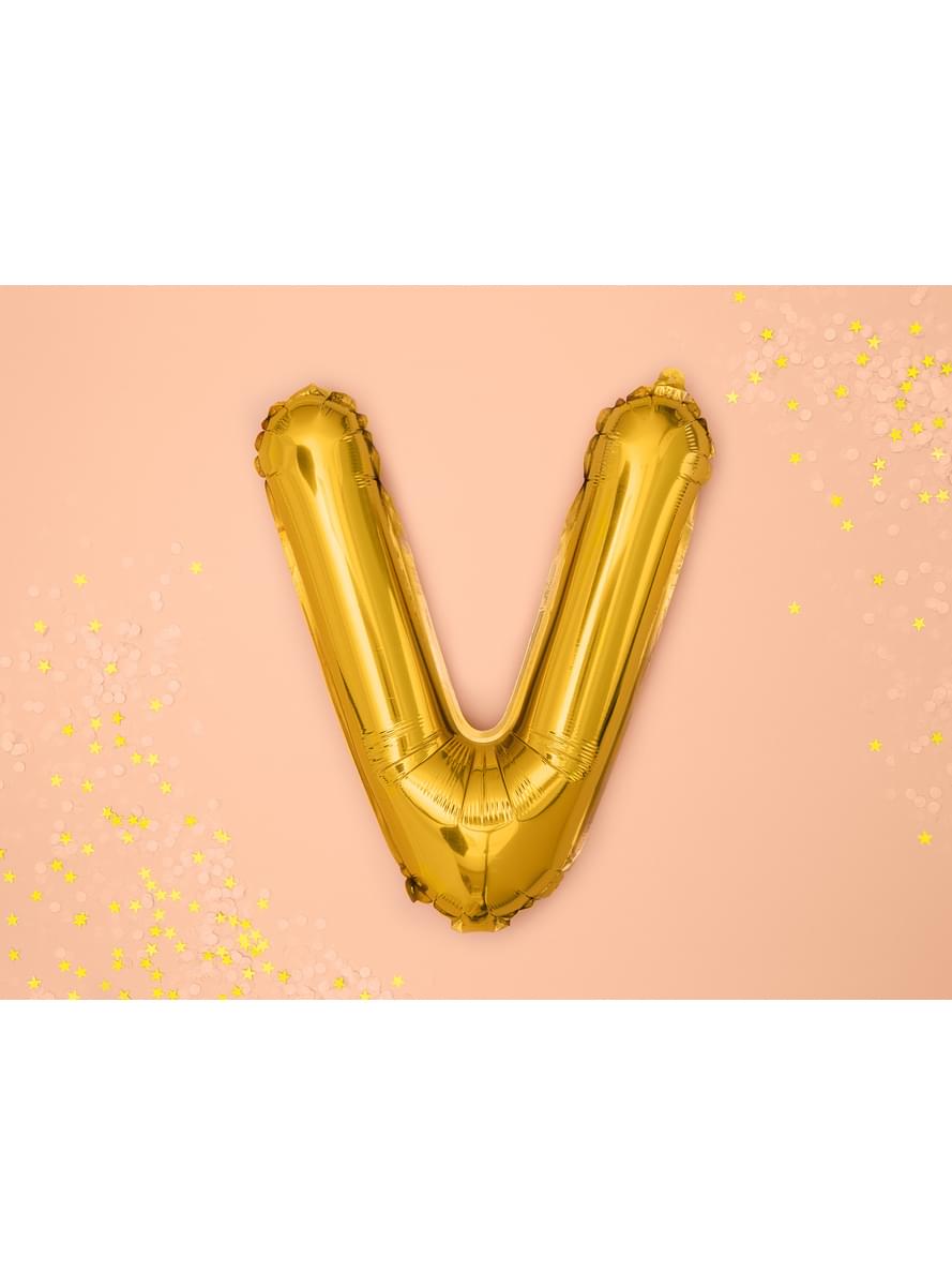 Буква V Фольга куля в золоті (35см)