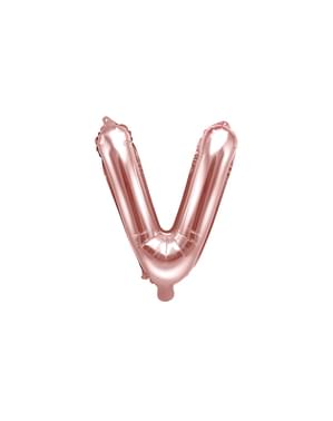 Balão em alumínio letra V rosa dourado  (35cm)