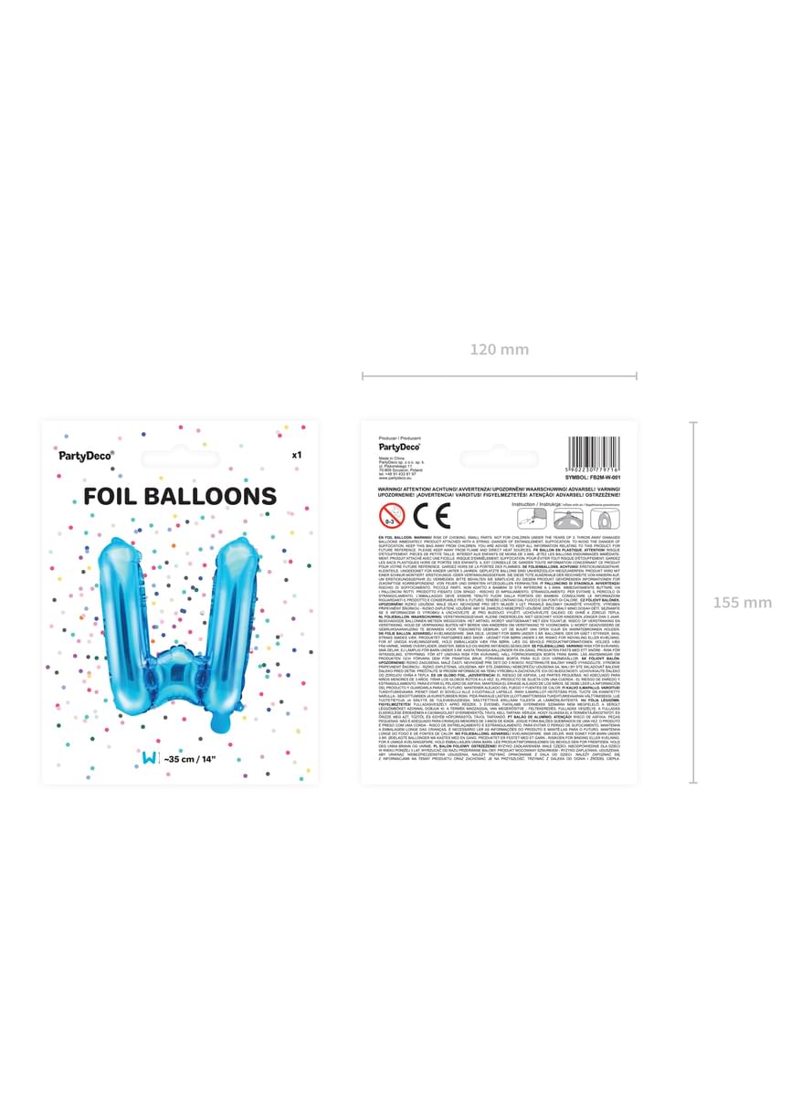 Zila burbuļa folija burtu W (35 cm)