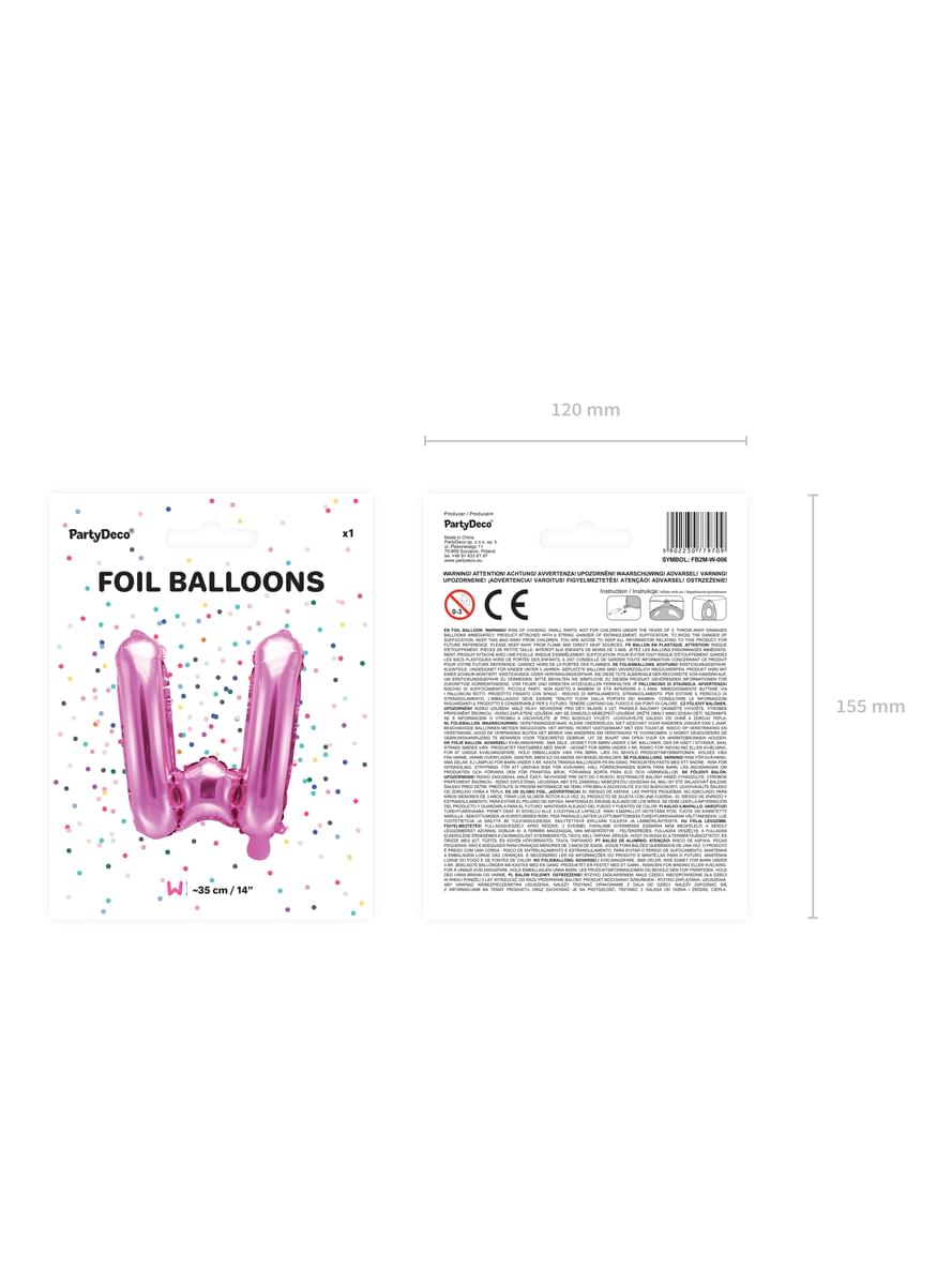 Balão foil letra W rosa escuro (35cm)