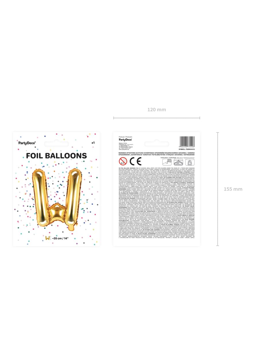 Balão foil letra W dourado (35cm)