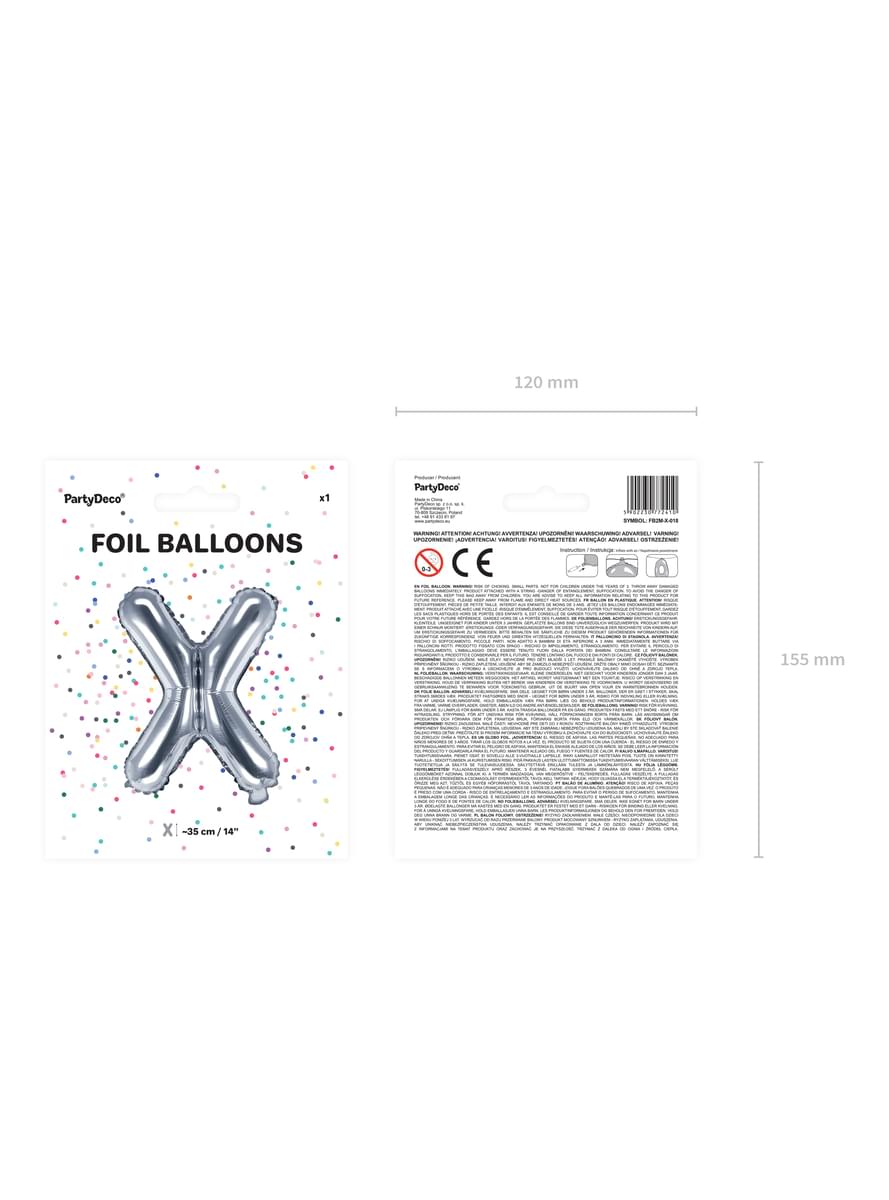 Sidabro folijos X raidės balionas (35 cm)