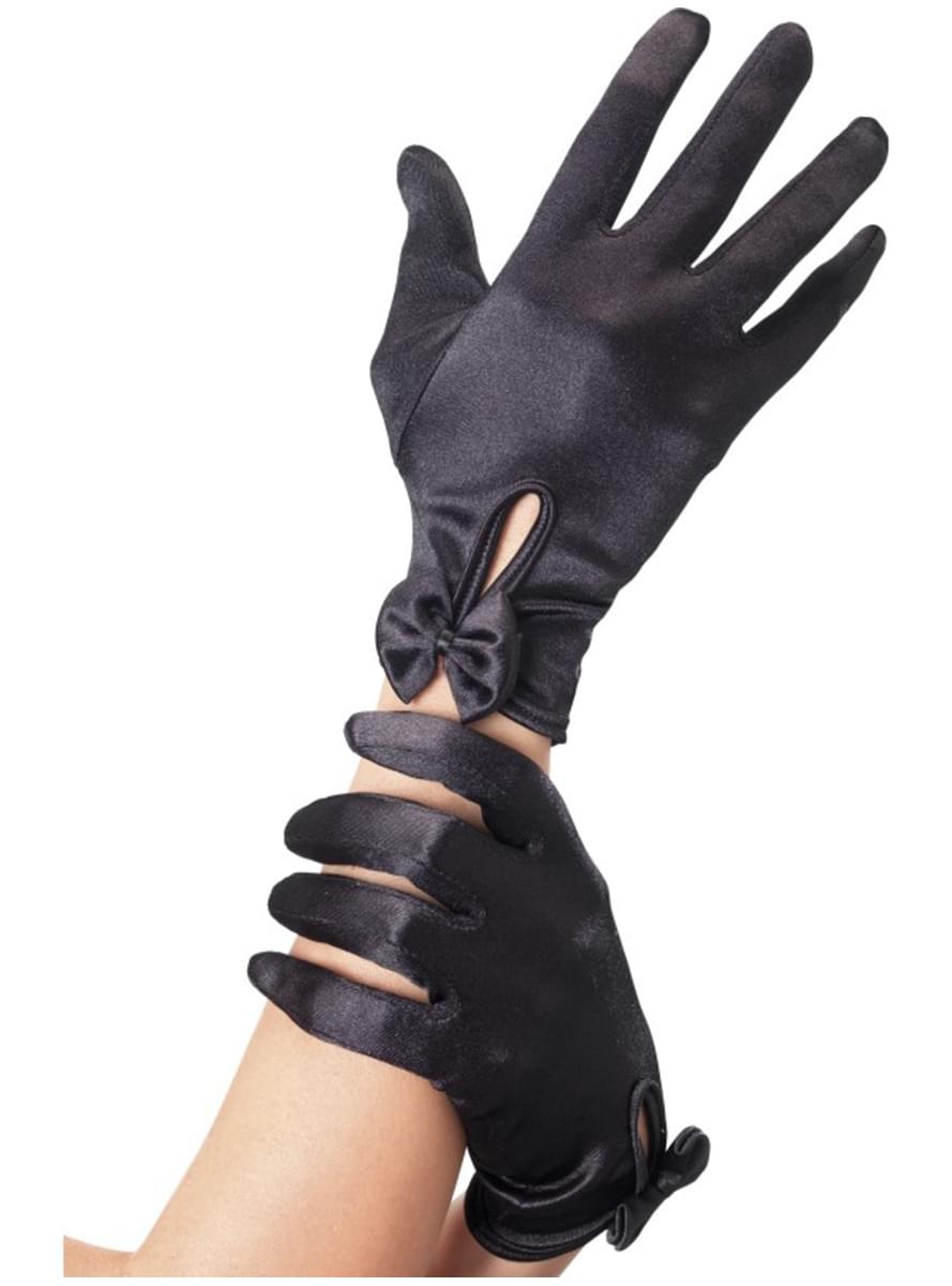 Womens Short Black Gloves with Bow