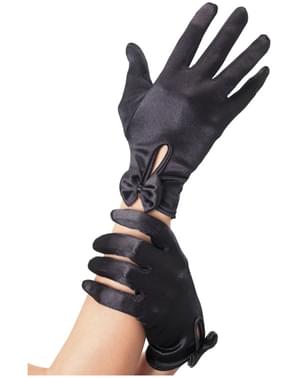 Korte zwarte handschoenen met strik voor vrouw