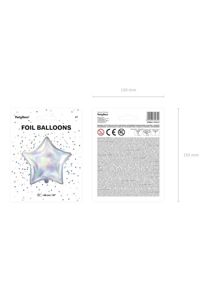 Balão em alumínio em forma de estrela iridescente