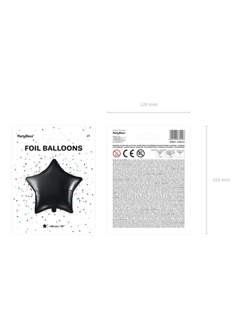 Palloncino in foil a forma di stella nero per feste e compleanni