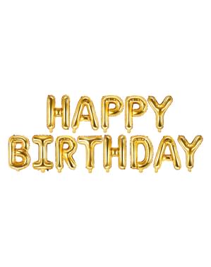 Auksinis „Happy Birthday“ folijos balionas
