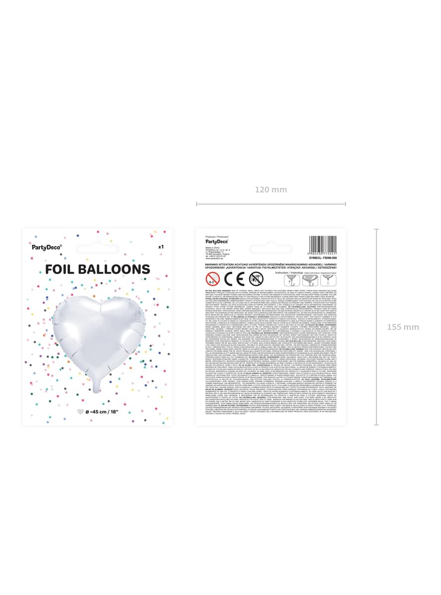 Ballon aluminium 45 cm en forme de cœur blanc