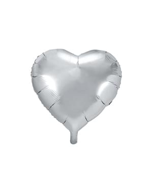 Balão de foil 45 cm com forma de coração prateado